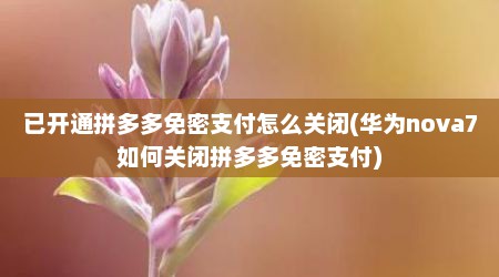 已开通拼多多免密支付怎么关闭(华为nova7如何关闭拼多多免密支付)