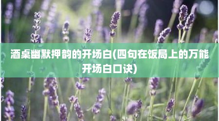 酒桌幽默押韵的开场白(四句在饭局上的万能开场白口诀)