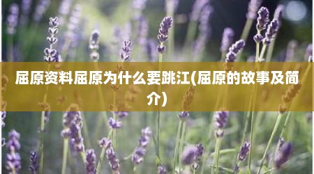 屈原资料屈原为什么要跳江(屈原的故事及简介)