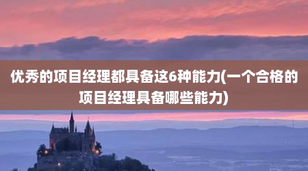 优秀的项目经理都具备这6种能力(一个合格的项目经理具备哪些能力)