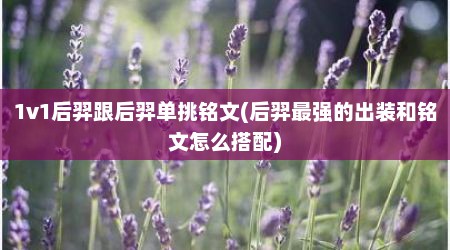 1v1后羿跟后羿单挑铭文(后羿最强的出装和铭文怎么搭配)