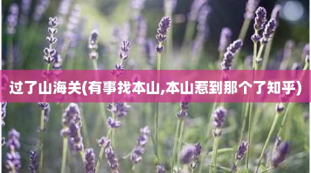 过了山海关(有事找本山,本山惹到那个了知乎)