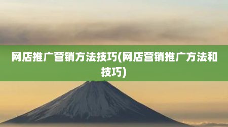 网店推广营销方法技巧(网店营销推广方法和技巧)