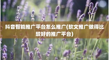抖音智能推广平台怎么推广(软文推广做得比较好的推广平台)