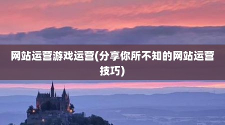 网站运营游戏运营(分享你所不知的网站运营技巧)