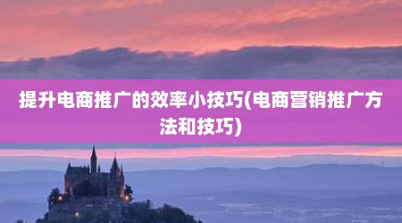提升电商推广的效率小技巧(电商营销推广方法和技巧)