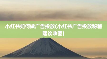 小红书如何做广告投放(小红书广告投放秘籍建议收藏)