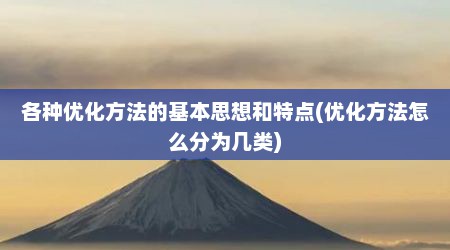 各种优化方法的基本思想和特点(优化方法怎么分为几类)