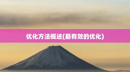优化方法概述(最有效的优化)