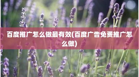 百度推广怎么做最有效(百度广告免费推广怎么做)