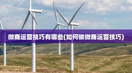 微商运营技巧有哪些(如何做微商运营技巧)