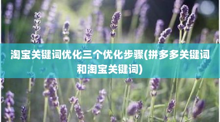 淘宝关键词优化三个优化步骤(拼多多关键词和淘宝关键词)