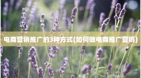 电商营销推广的3种方式(如何做电商推广营销)