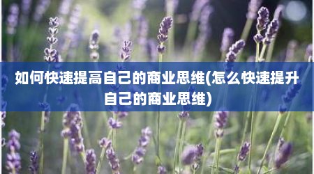 如何快速提高自己的商业思维(怎么快速提升自己的商业思维)