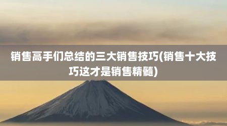 销售高手们总结的三大销售技巧(销售十大技巧这才是销售精髓)