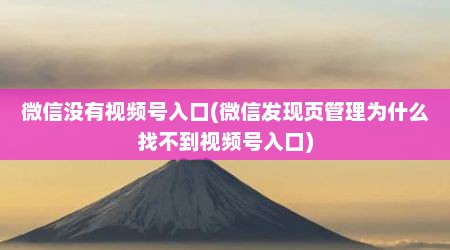 微信没有视频号入口(微信发现页管理为什么找不到视频号入口)