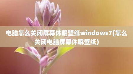 电脑怎么关闭屏幕休眠壁纸windows7(怎么关闭电脑屏幕休眠壁纸)