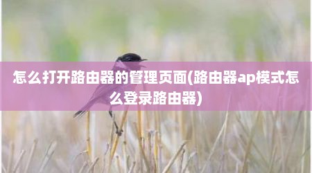 怎么打开路由器的管理页面(路由器ap模式怎么登录路由器)