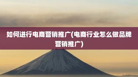 如何进行电商营销推广(电商行业怎么做品牌营销推广)