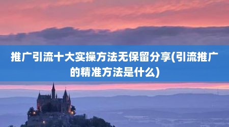 推广引流十大实操方法无保留分享(引流推广的精准方法是什么)