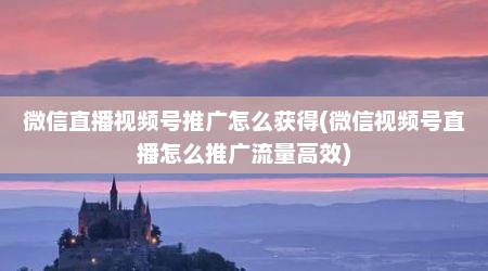 微信直播视频号推广怎么获得(微信视频号直播怎么推广流量高效)