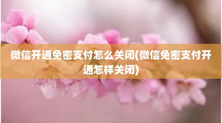 微信开通免密支付怎么关闭(微信免密支付开通怎样关闭)