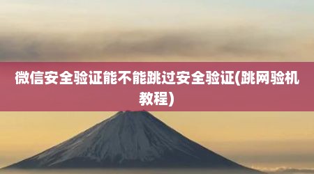 微信安全验证能不能跳过安全验证(跳网验机教程)