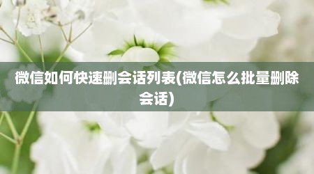 微信如何快速删会话列表(微信怎么批量删除会话)