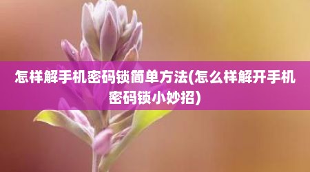 怎样解手机密码锁简单方法(怎么样解开手机密码锁小妙招)