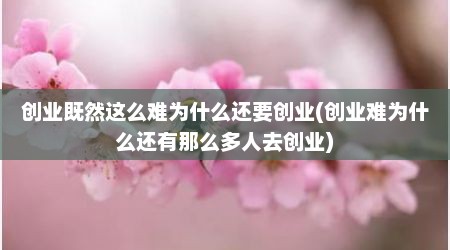 创业既然这么难为什么还要创业(创业难为什么还有那么多人去创业)