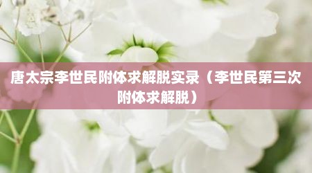 唐太宗李世民附体求解脱实录（李世民第三次附体求解脱）