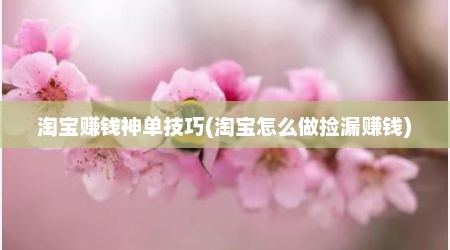 淘宝赚钱神单技巧(淘宝怎么做捡漏赚钱)