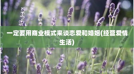 一定要用商业模式来谈恋爱和婚姻(经营爱情生活)