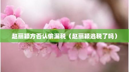 赵丽颖方否认偷漏税（赵丽颖逃税了吗）