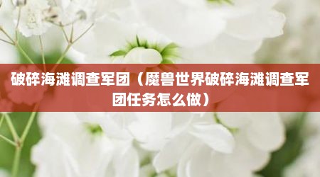 破碎海滩调查军团（魔兽世界破碎海滩调查军团任务怎么做）