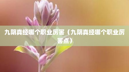九阴真经哪个职业厉害（九阴真经哪个职业厉害点）